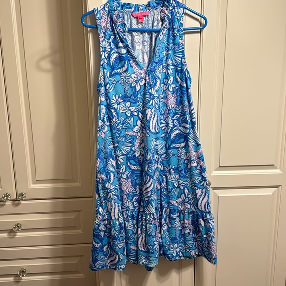 Size L Lilly Pulitzer Malone dress, Amalfi Blue Sound the Sirens print - Picture 3 of 8